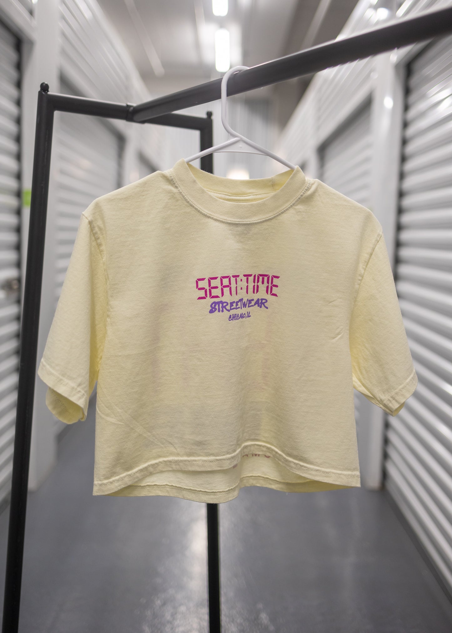 Womens Crop Tee - Creme pink & purple